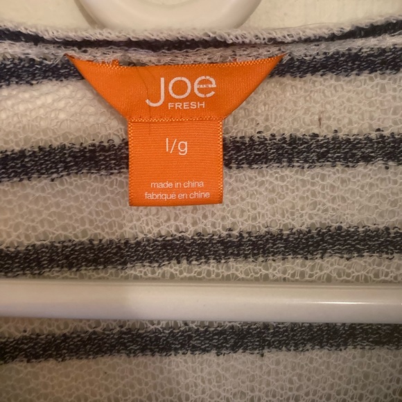 Sheer, White and Navy Striped, Loose Collar 3 Quarter Sleeve. - Picture 3 of 3